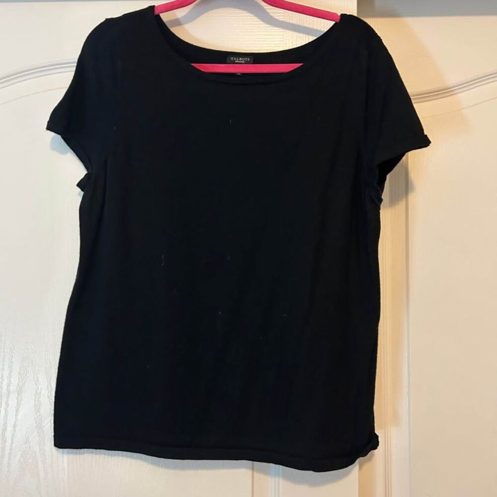 Talbots black short cap sleeve boatneck sweater top woman's XL